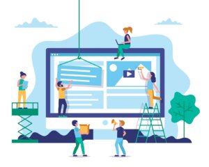 Illustration of people building website to represent white label web development